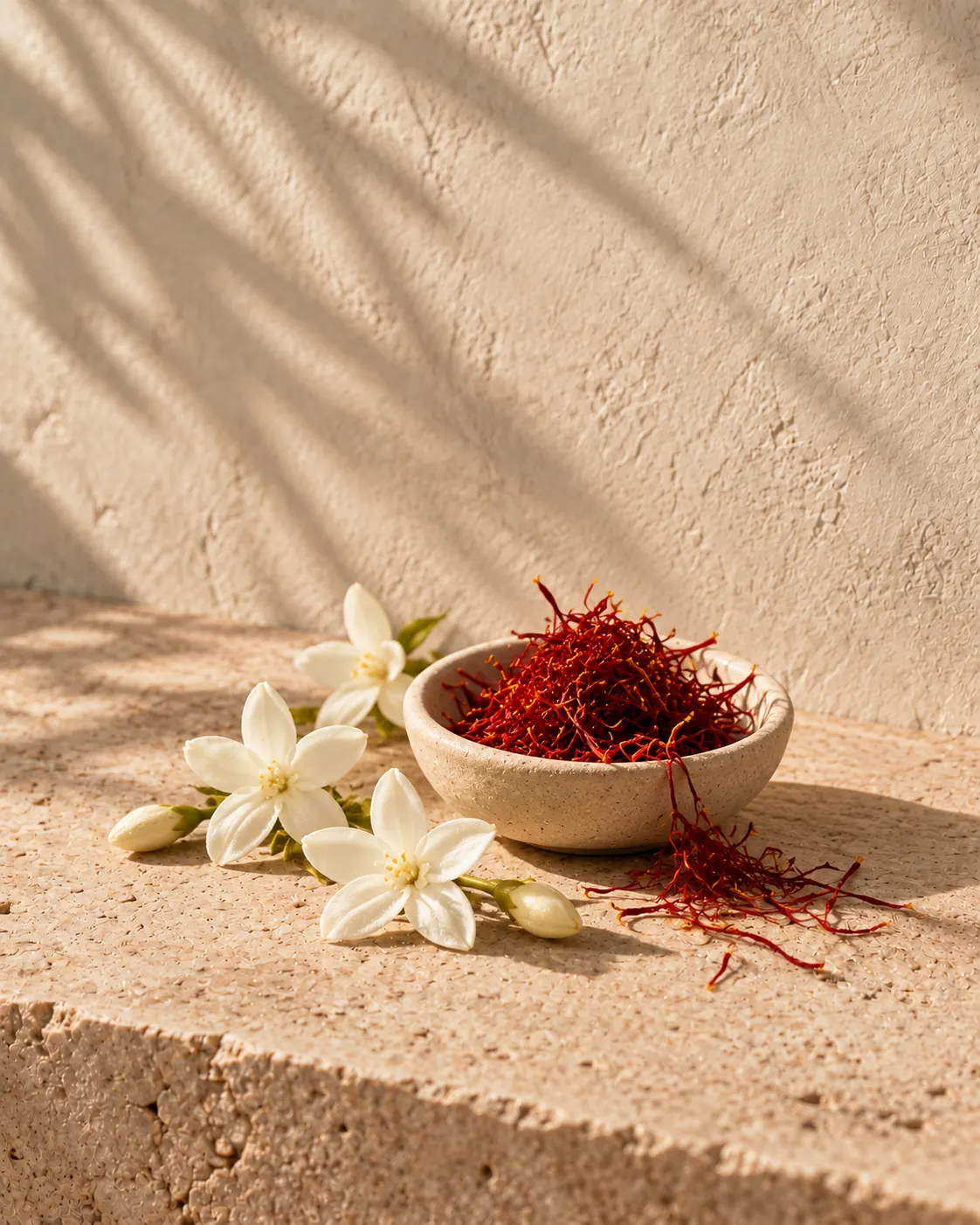 Jasmine and saffron in bright morning light