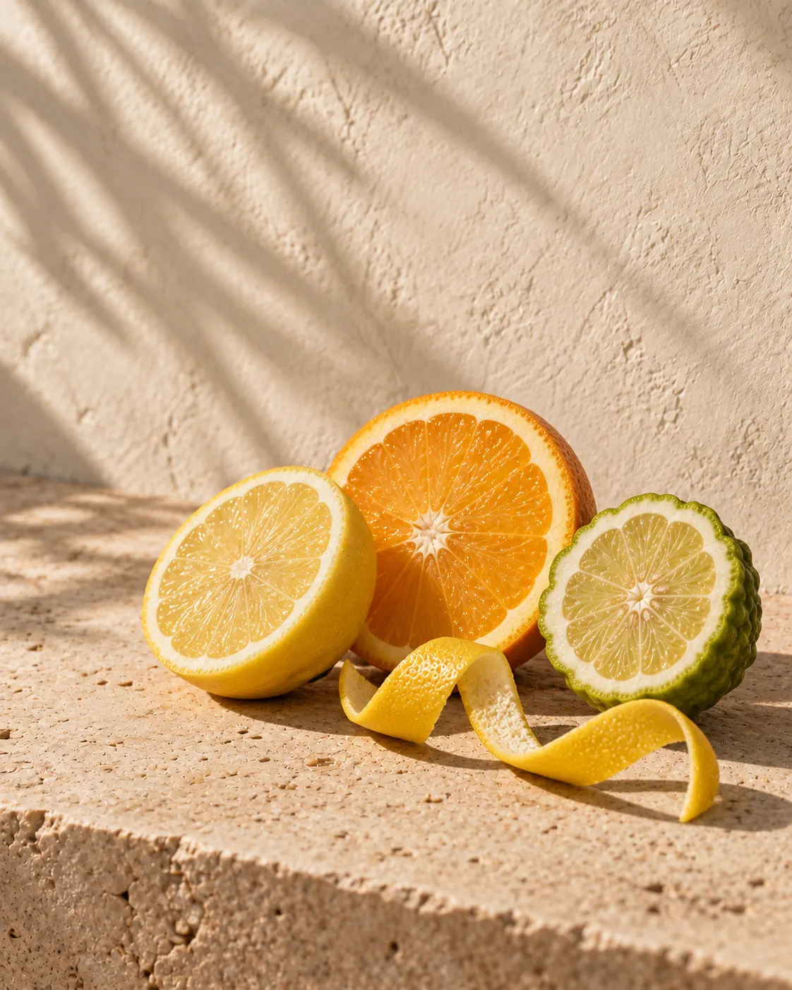 Lemon, bergamot and orange in bright morning light