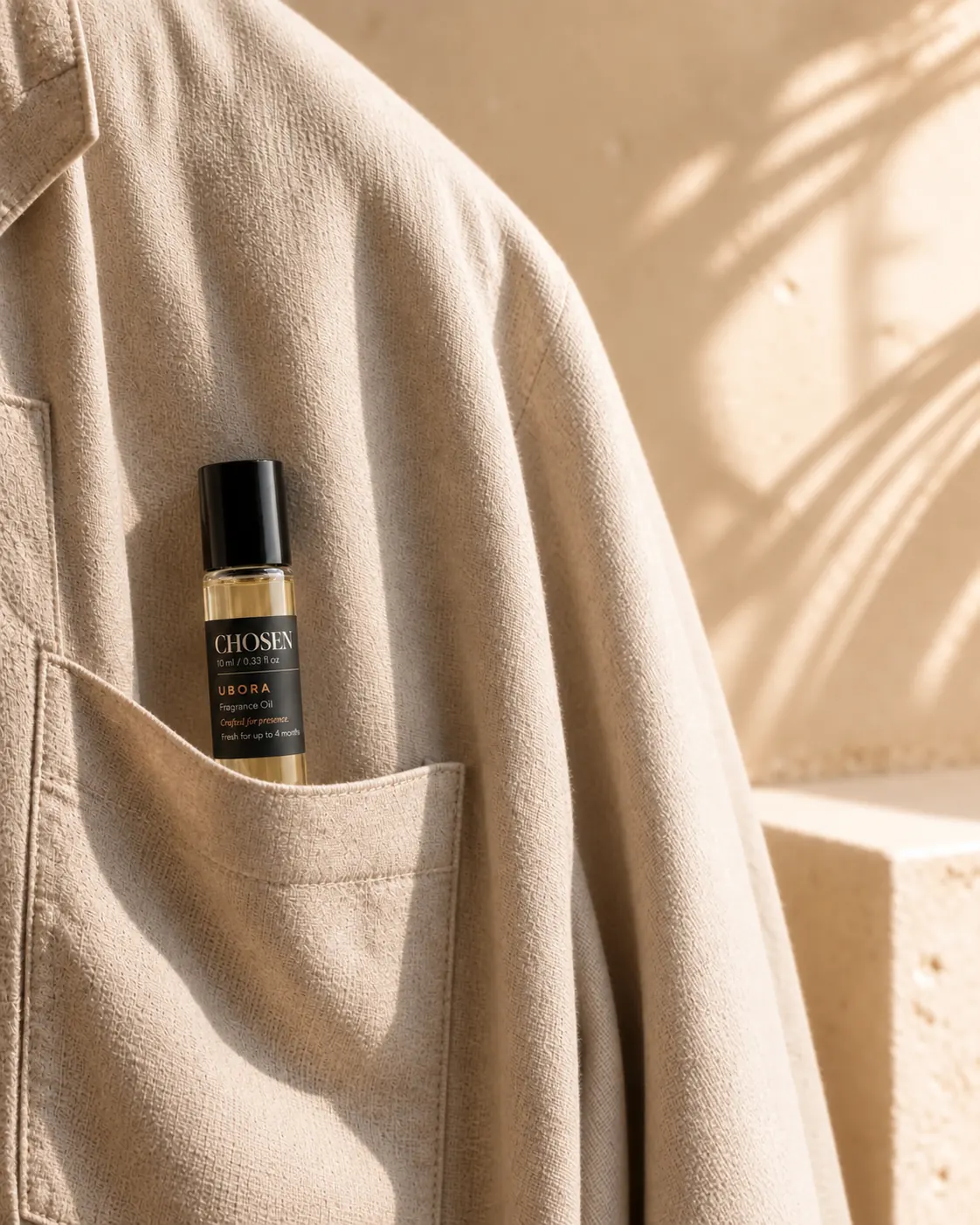 Chosen in the breast pocket of a linen jacket