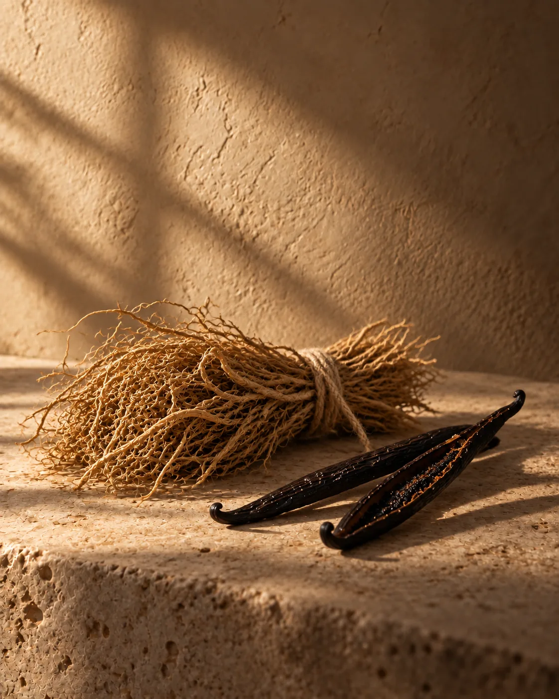Bourbon vanilla and vetiver in dusk light