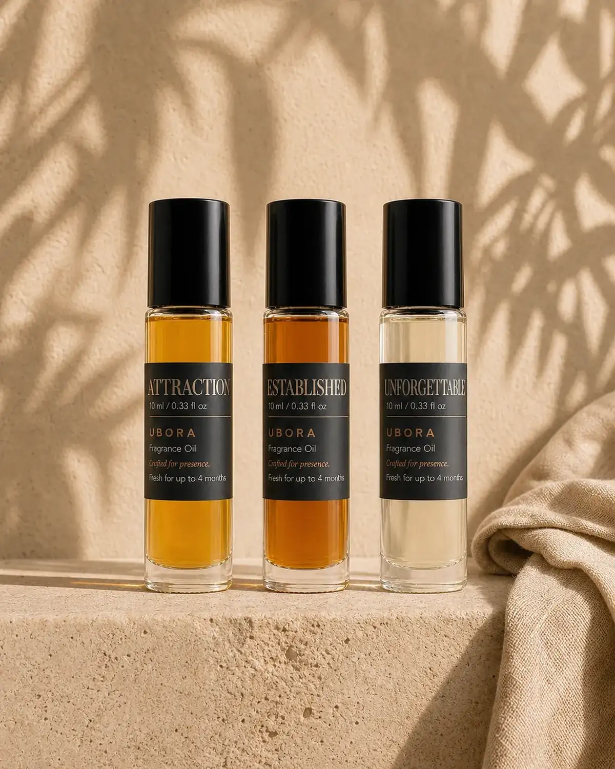 Three UBORA fragrances from the unisex collection